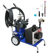 ApolloSpray PRECISION-6 PRO HVLP turbo spray system with 2.5 gallon pressure pot. Great for large jobs onsite where large amounts of material is needed.